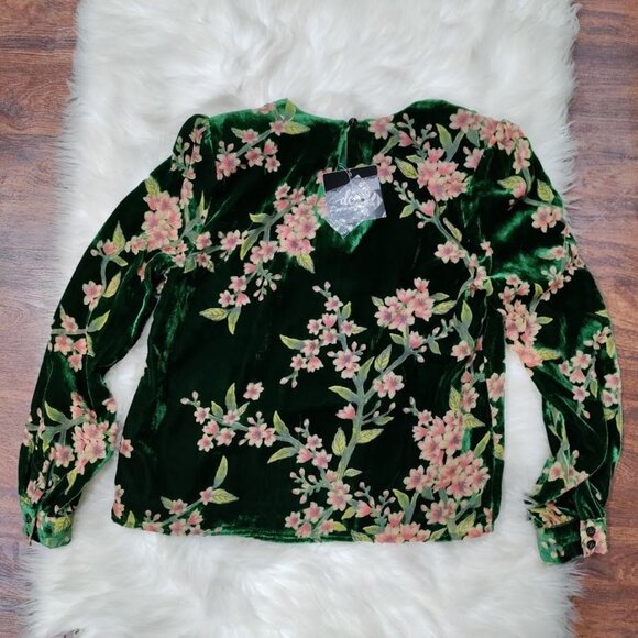 JOA Just One Answer Burn Out Velvet Blouse Top Emerald Floral Women's Size S - Picture 7 of 15